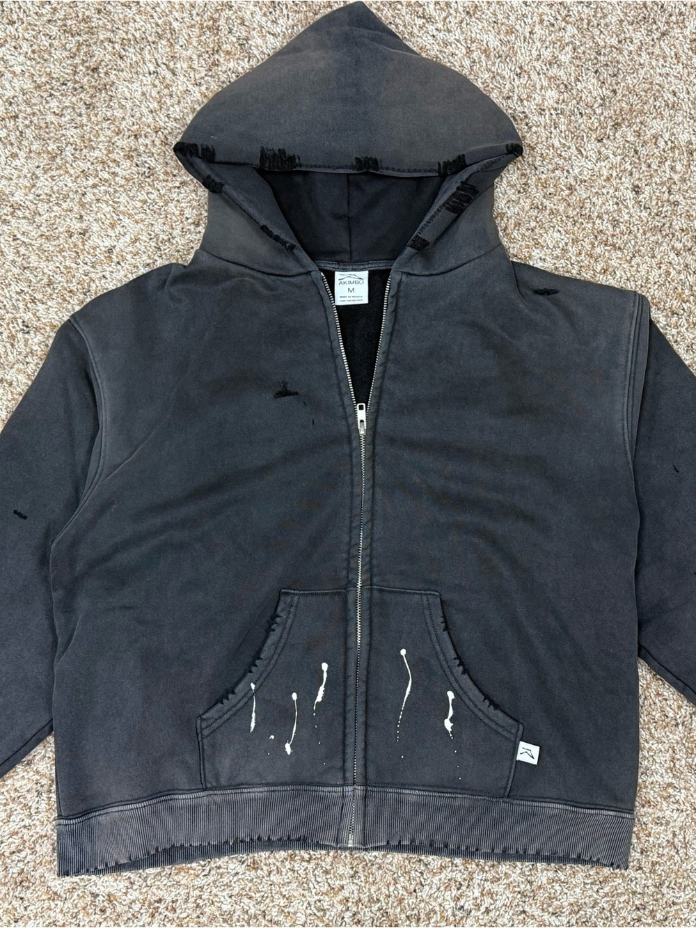 Akimbo Club - "WATCH-PEEKER" DISTRESSED ZIP UP HOODIE